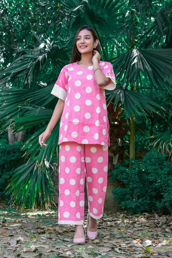 Pink Polka Dot Loungewear Set Pink M