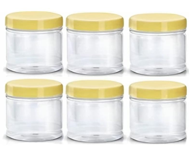 MANNAT  Round Plastic Jar Storage Containers For Kitchen,Aachar Pickle,Dal,Dry Fruits,Masala,Spices,Grocery,Grains Storage-50ml,(Set of 6)