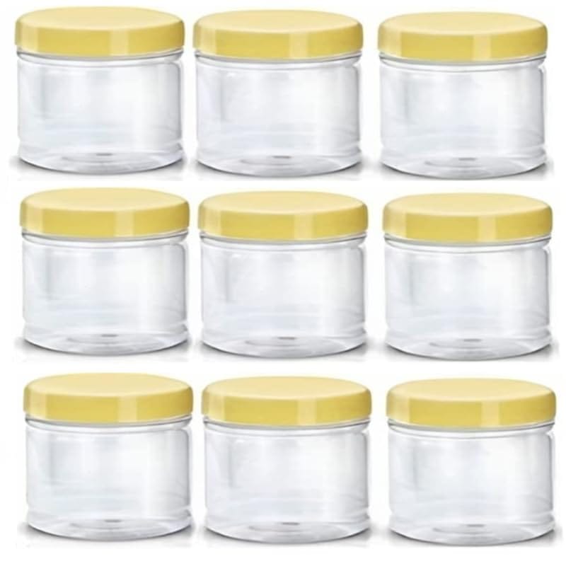 MANNAT  Round Plastic Jar Storage Containers For Kitchen,Aachar Pickle,Dal,Dry Fruits,Masala,Spices,Grocery,Grains Storage-50ml,(Set of 9)