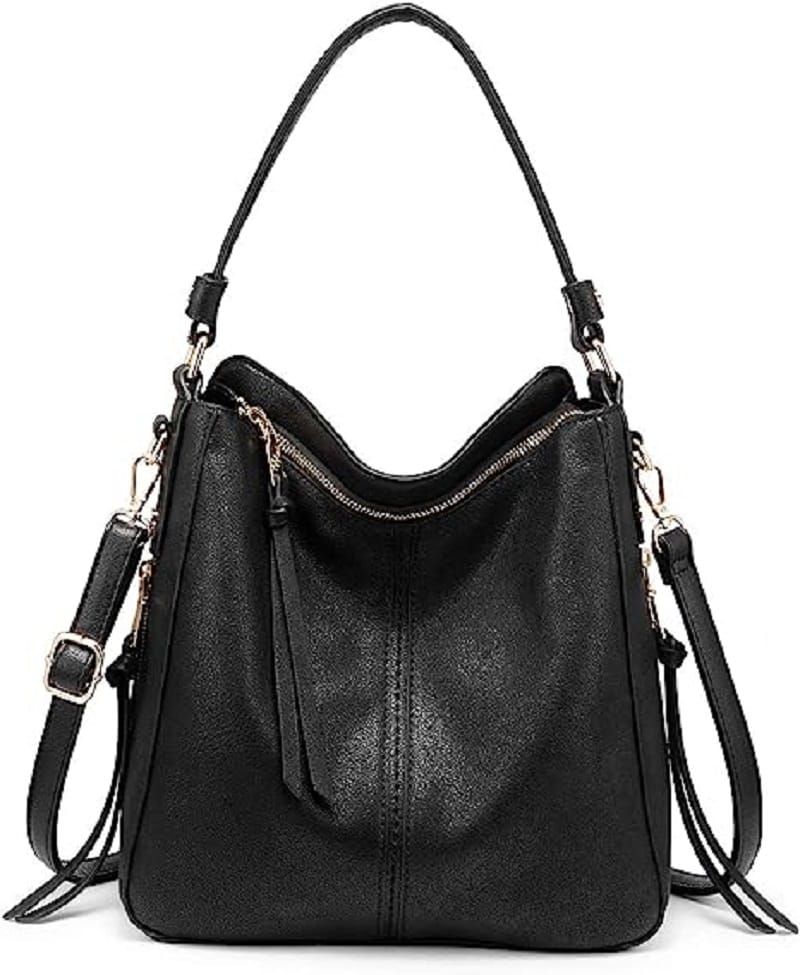 Lychee bags Women Pu Black Handbag Shoulder Hobo Bag