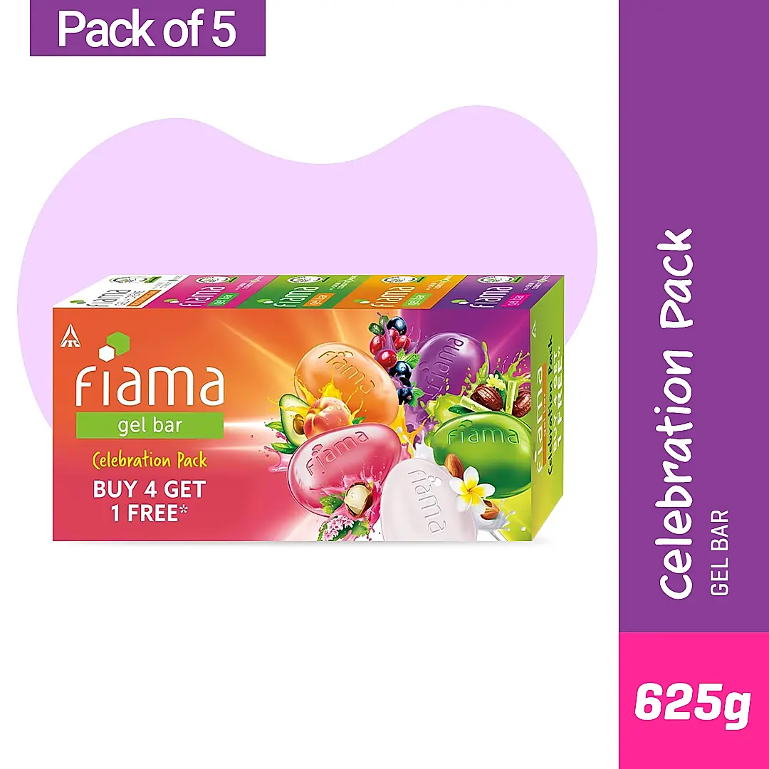 Fiama Gel Bar Celebration Pack With 5 unique Gel Bars & Skin Conditioners For Moisturized Skin, 125g Soap (Buy 4 Get 1 Free)