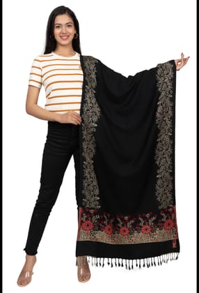 KTI Acrylic/Viscose Stole for women with a Wool Blend for Winter in Black Red, measuring 28 x 80 inches, with the assigned Art No. 2709 Black Red Made In India.