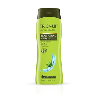 Trichup Healthy, Long & Strong Herbal Hair Shampoo - The Natural Goodness of Aloe Vera, Neem & Henna 400ml