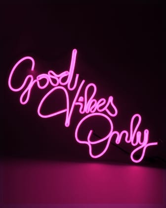 OVG Neon Sign Board LED Light, Good Vibes Only Size 12 inch × 18 inch Pink Neon For Wall Decor, Gifts and all Occasions (1 piece light with Adapter)