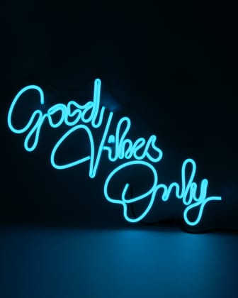 OVG Neon Sign Board LED Light, Good Vibes Only Size 12 inch × 18 inch Blue Neon For Wall Decor, Gifts and all Occasions (1 piece light with Adapter)