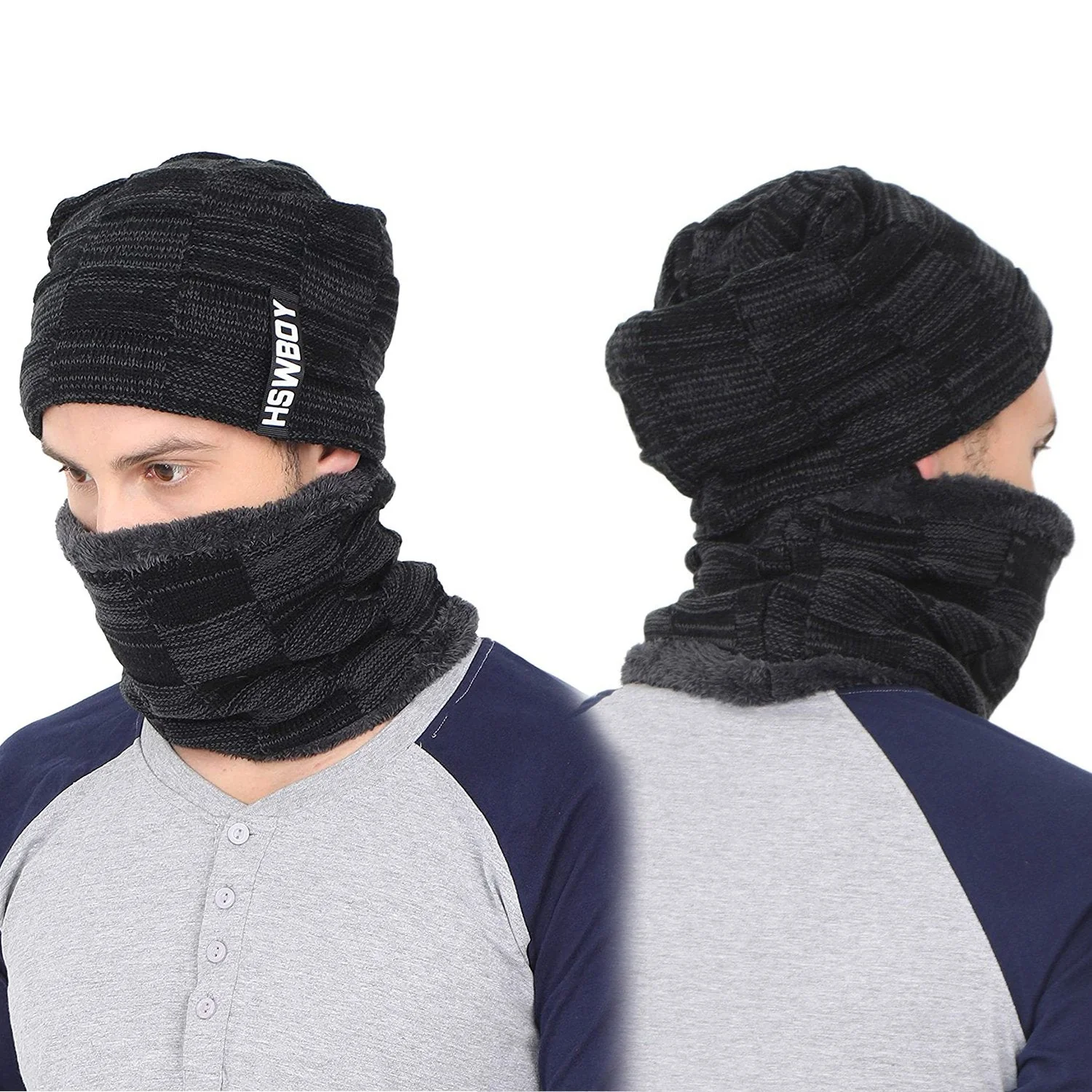 URBAN CREW ULTRA SOFT UNISEX WOOLLEN BEANIE CAP PLUS MUFFLER SCARF