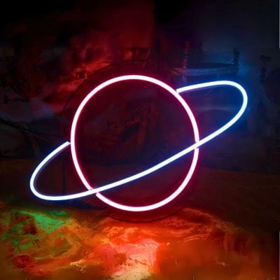 OVG Planet Neon Sign Board LED Light, Size 9 inch × 14 inch Pink and Blue Neon For Wall Decor, Gifts and all Occasions (1 piece light with Adapter)