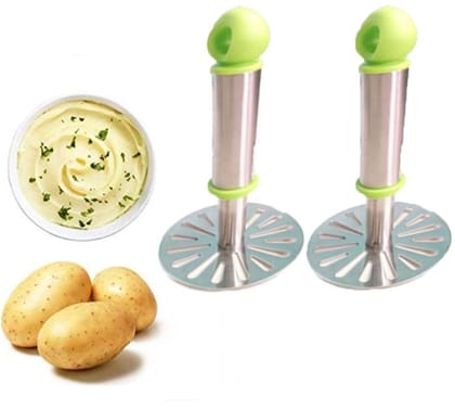 MANNAT Stainless Steel Potato Vegetable Pav Bhaji Masher Smasher with Handle and Hanging Lid for Kitchen(Set of 2,Multicolour)