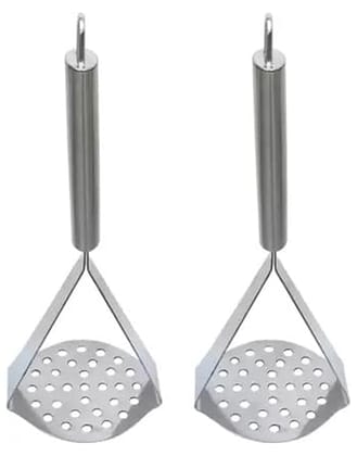 TAJ Stainless Steel Potato Vegetable Pav Bhaji Masher Smasher with Long Handle and Hanging Lid for Kitchen(Set of 2)