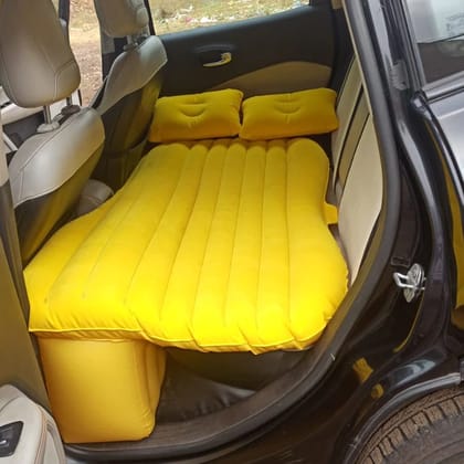 URBAN CREW CAR INFLATABLE BED WITH 2 PILLOWS & AIR PUMP (PORTABLE) FOR TRAVEL, CAMPING, VACATION | POLYESTER INFLATABLE TRAVEL CAR BED AIR SOFA WITH TWO INFLATABLE PILLOW AND AIR PUMP FOR CAR BACK SEAT, AIR PUMP RANDOM COLOUR