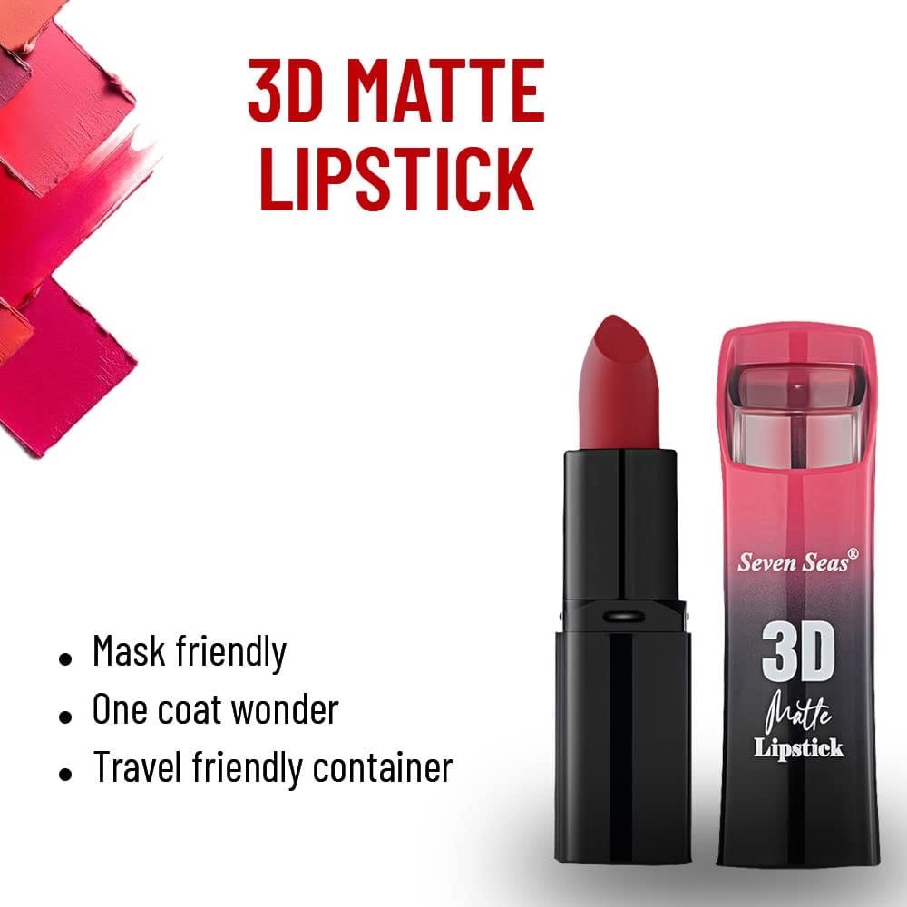 Seven Seas 3D Matte Lipstick Velvet Finish Full Coverage Matte Long Lasting Lipstick