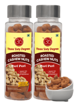 360 Degree Roasted Salted Cashews Nuts / Peri Peri Spice Kaju, 200gms (2 x 100gms each)