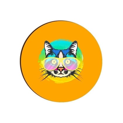 Cat With Glasses Round Coaster