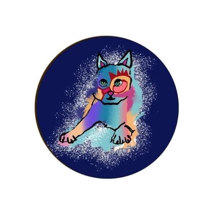 Russian Blue Sparkle Cat Round Coaster