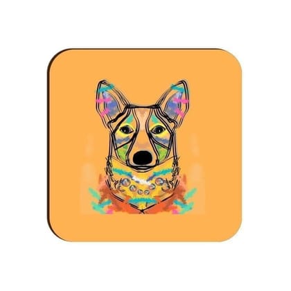 Happy Corgi Square Coaster - Yellow