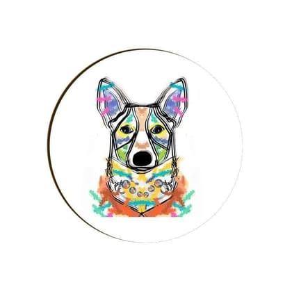 Happy Corgi Round Coaster - White