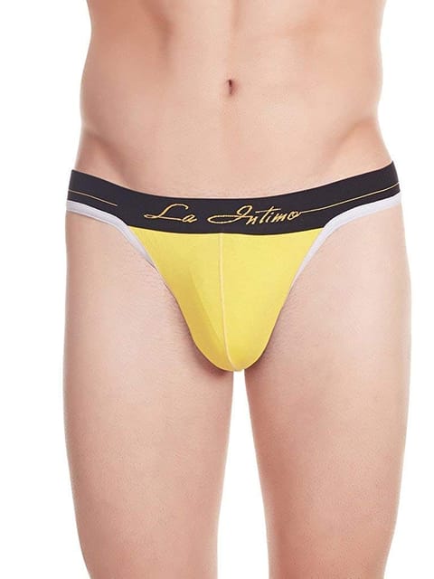 La Intimo Cotton Modal Spandex Men Thongs Underwear Yellow