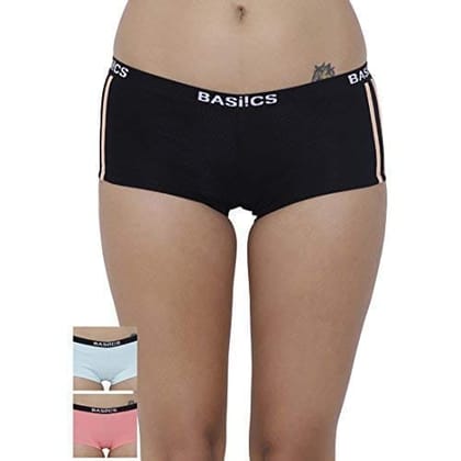 BASIICS by La Intimo Women's Cotton Spandex Alegria Joy Boyshort Panty (Pack of 3)