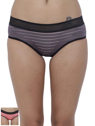 BASIICS by La Intimo Women's Polymonospandex Frio Hot Brief Panty (Pack of 2) Coral, Grey