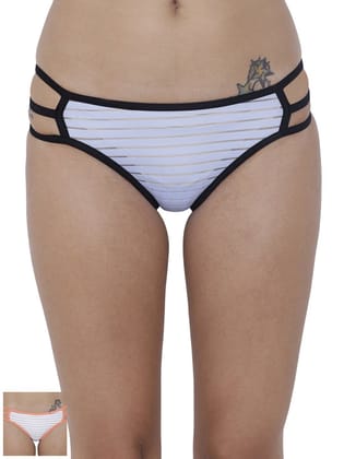 BASIICS by La Intimo Women's Monochrome Linda Sexy Bikini Panty (Pack of 2) White, Blue