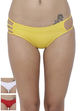 BASIICS by La Intimo Women's Er?tico Exotic Bikini Panty (Pack of 3) Red, White, Yellow