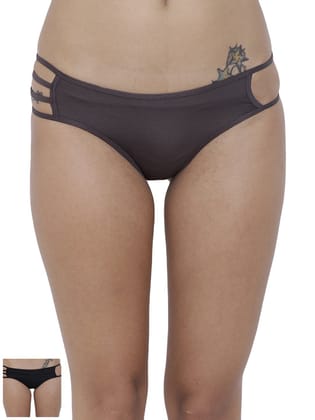 BASIICS by La Intimo Women's Er?tico Exotic Bikini Panty (Pack of 2) Black, Grey
