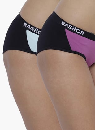 BASIICS by La Intimo Women's Cotton Spandex Picante Spicy Hipster Panty (Pack of 2) Purple, Green