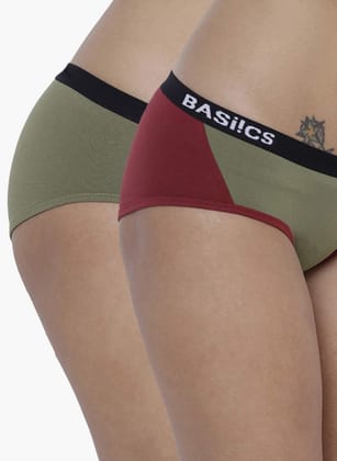 BASIICS by La Intimo Women's Cotton Spandex Picante Spicy Hipster Panty (Pack of 2)