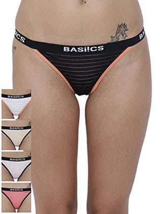 BASIICS by La Intimo Women's Cotton M�lange Elegante Stylish Bikini Panty (Pack of 2) Off-White, Blue