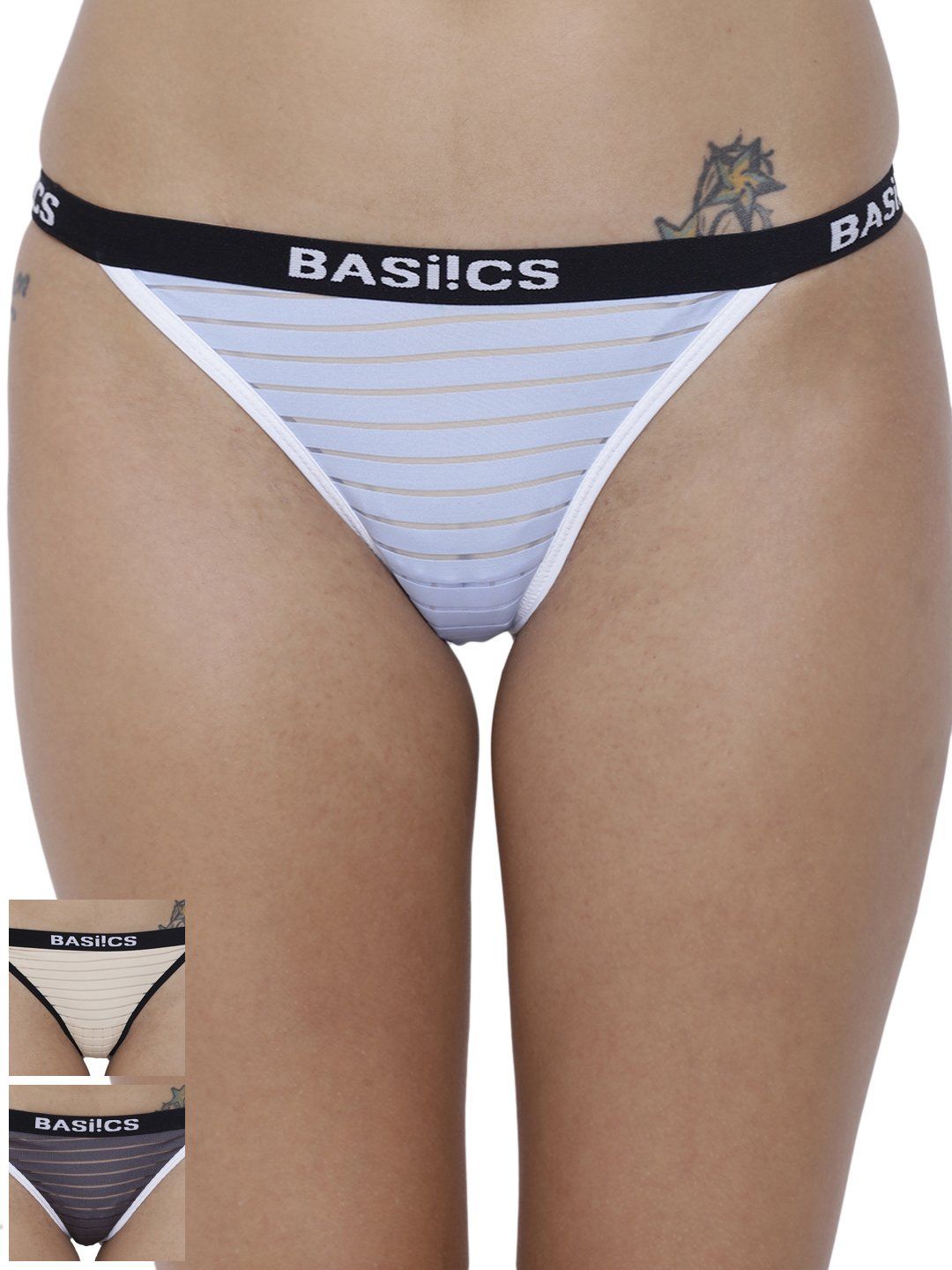 Girls White & Grey Cotton Bikini Briefs (Pack of 2)