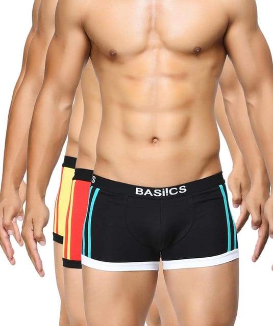 BASIICS by La Intimo Men's Striped and Solid Fashion Brief Underwear (Pack  of 3) Multicolour