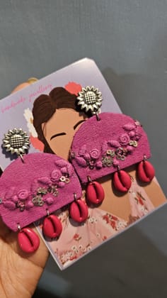 Pink Fabric Shell Earrings