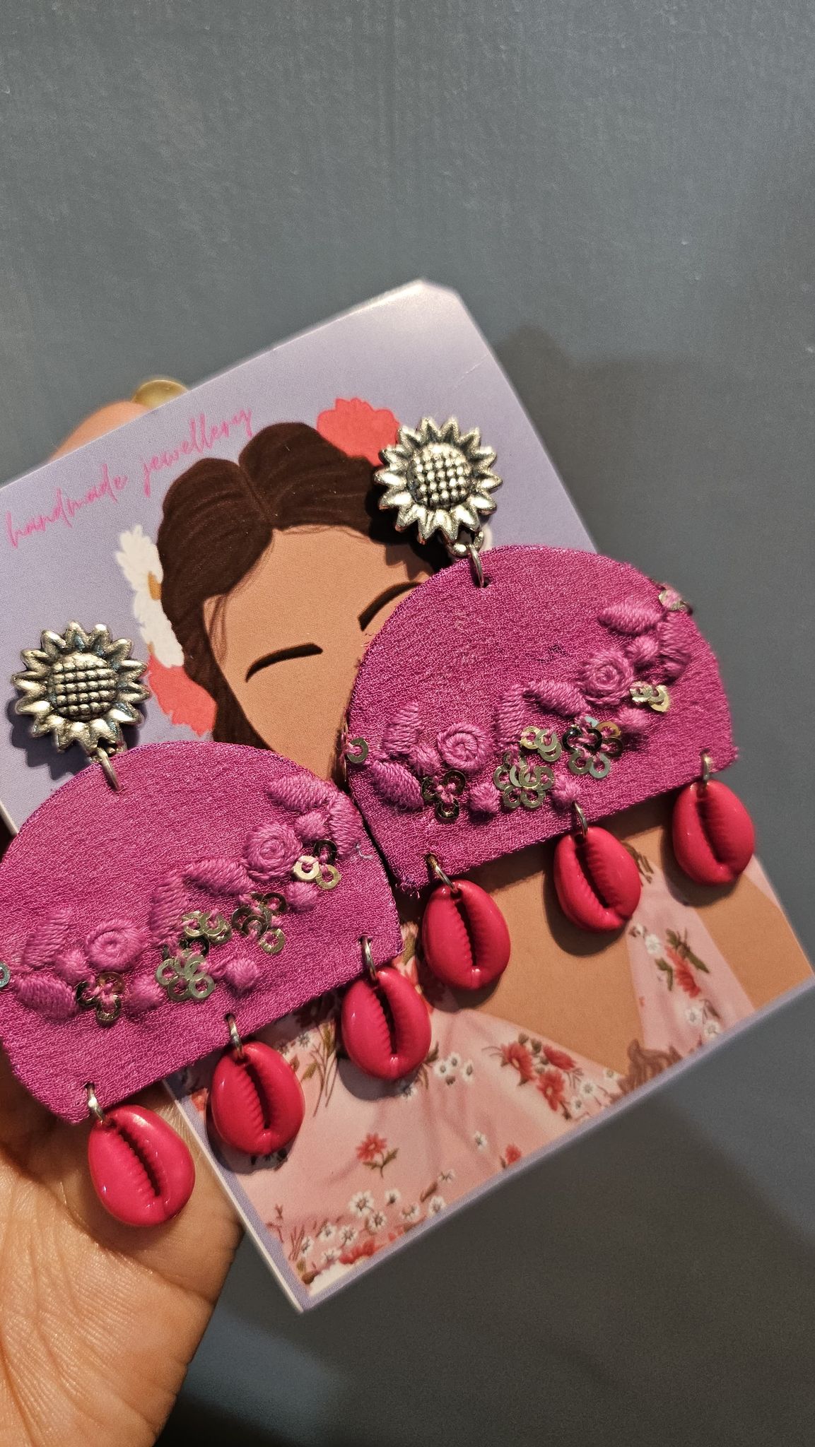 Pink Fabric Shell Earrings