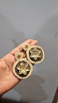 Golden beaded floral earrings