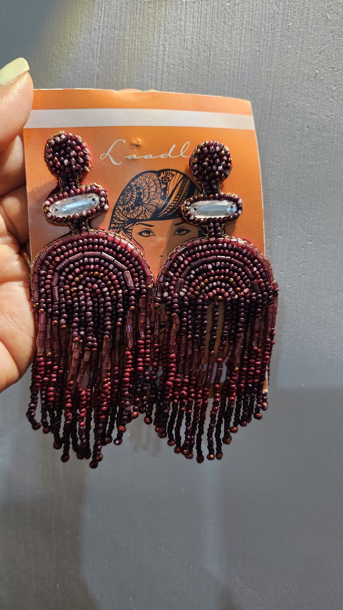 Dark colored beaded earrings