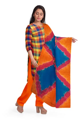 Orange Cotton Salwar Suit Fabric with Printed Chiffon Dupatta