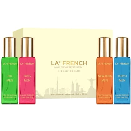 LAFRENCH  City of Dream Luxury Perfume Gift For Men Set 4x20 ML | Tokyo Rio New York Paris Gift Set for Him - Husband & Boyfriend. (Luxury Gift Set)