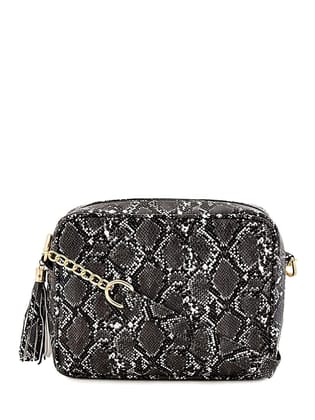 Lychee bags Women Pu Black Snake Finish Sling Bag