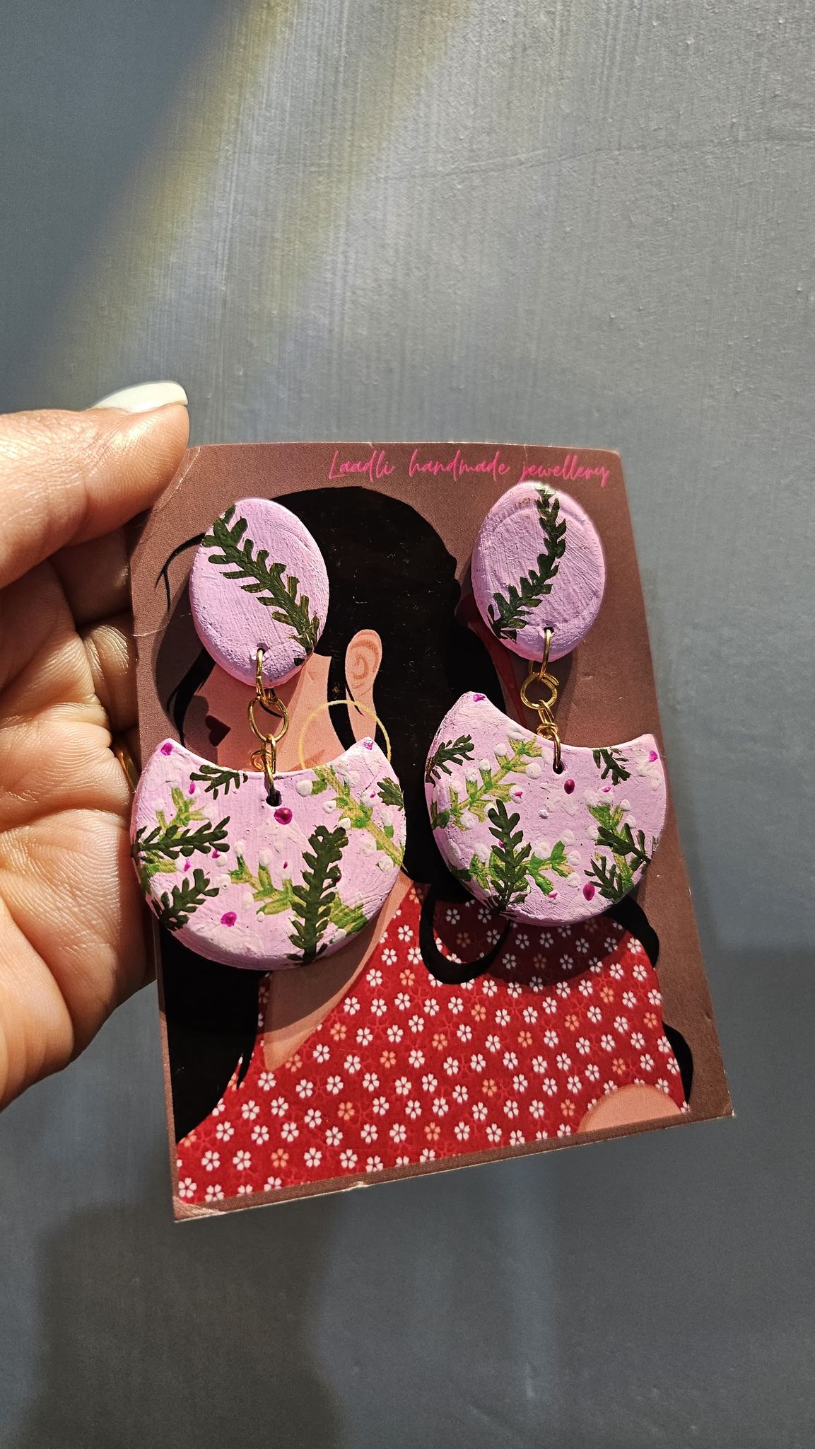 Pink Hand painted Polymer clay earrings