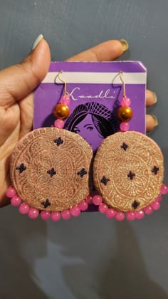 Pink pearl fabric earrings