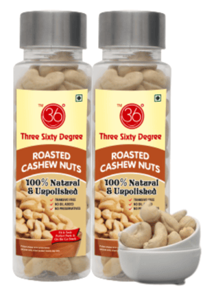 360 Degree Roasted 100% Natural & Unpolished Cashews Nuts Kaju, 200 Gms (2 x 100gms each)