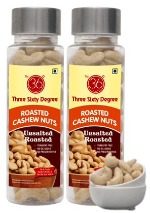 360 Degree Roasted Unsalted Cashews Nuts Kaju, 200 gms (2 x 100gms each)