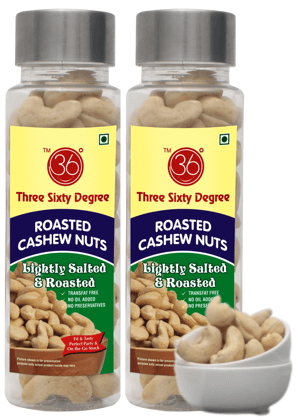 360 Degree Roasted Salted Cashews Nuts| Lightly Salted Kaju, 200gms (2 x 100gms each)