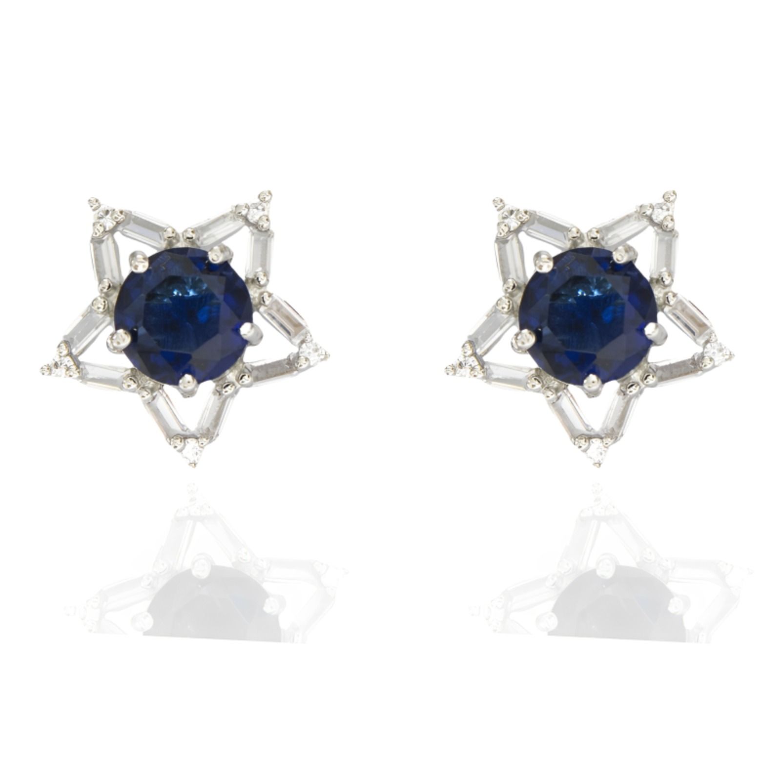 Sar shape cz blue ear stud for girl & women