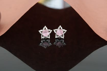Cz pink star shape ear stud & earring for girl & women