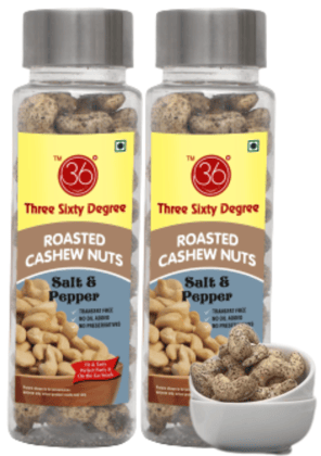 360 Degree Roasted Salted Cashews Nuts| Black Pepper Kali Mirch Masala Kaju, 200gms ( 2 x 100gms each)