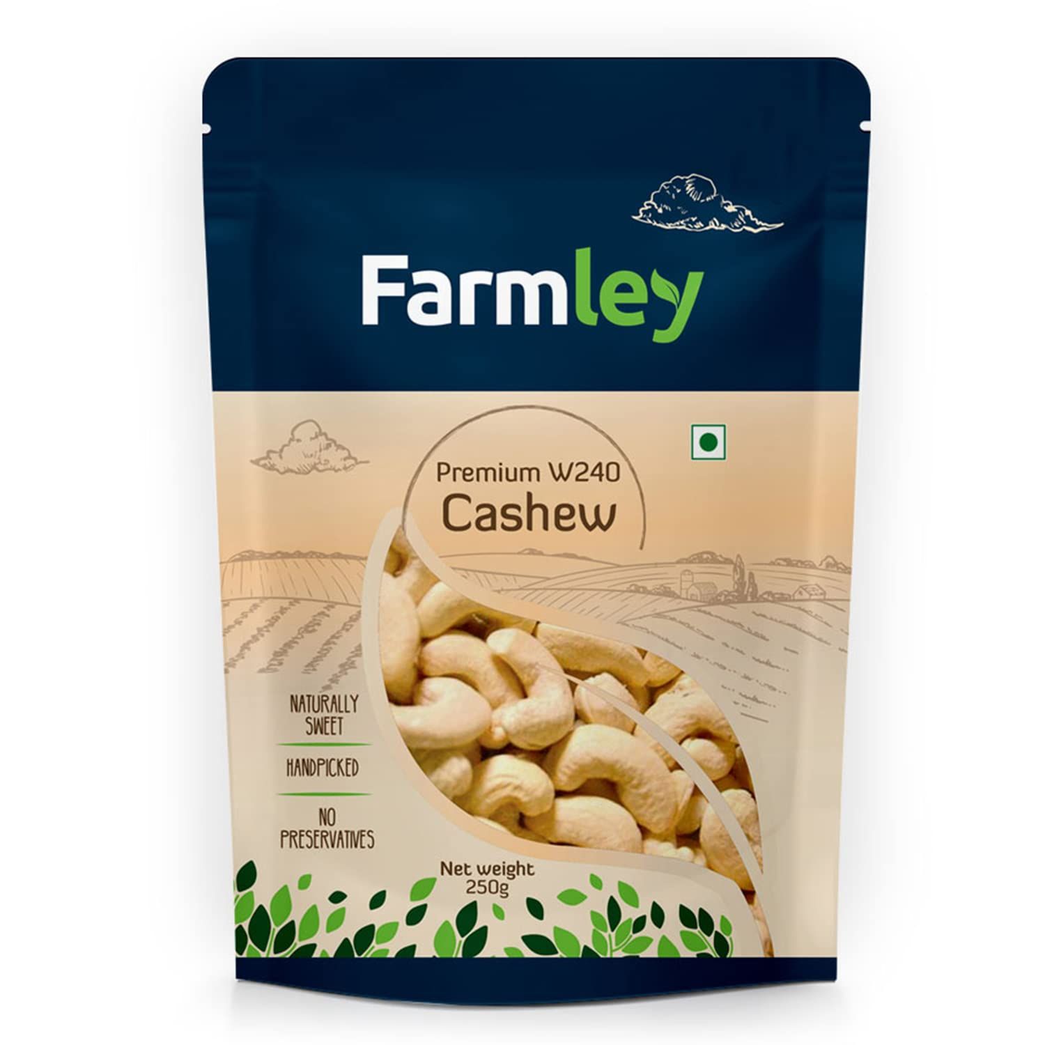 Farmley Premium W240 Whole Cashews, 100% Natural, Handpicked Kaju (250 g)