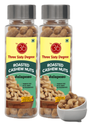 360 Degree Roasted Salted Cashews Nuts | Jalapeno Kaju, 200gms (2 x 100gms each)