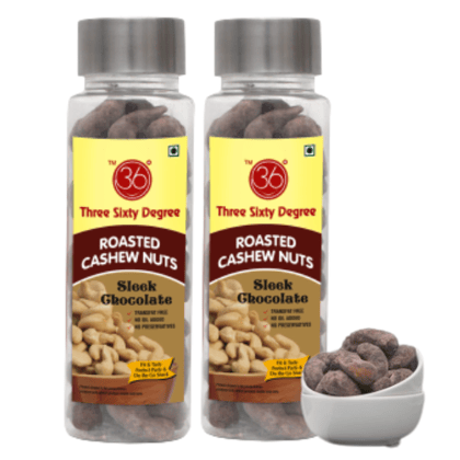 360 Degree Roasted Sleek Chocolate Cashews Nuts Kaju, 200 gms (2x 100gms each)