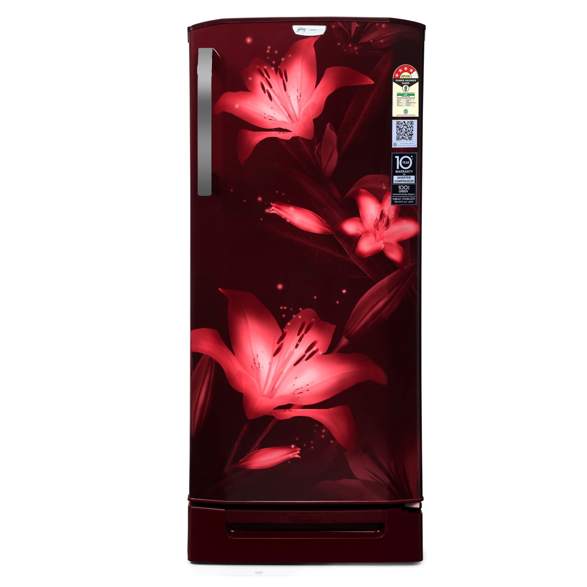 Godrej 180 L 4 Star Turbo Cooling Technology, 24 Days Farm Freshness Direct Cool Single Door Refrigerator Appliance With Base drawer (RD EDGENEO 207D TDF BH WN, Blush Wine)